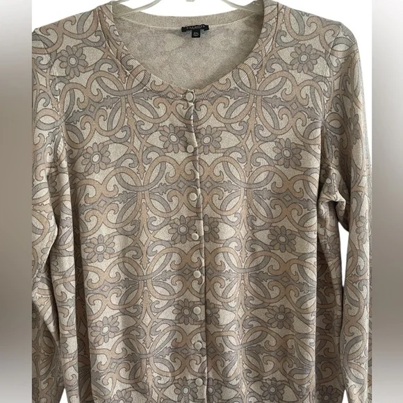 Talbots Women’s Button Down Cardigan 
Metallic Beige Floral Print Size 2X - Picture 3 of 15